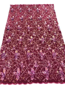 

Latest Stripe Sequin French Velvet Lace Fabric Cord Nigerian Lace 2019 High Quality Women Party Dress 5 Yard African Lace Fabric