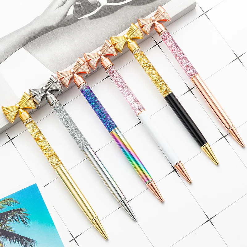 

Gold Powder Bow Pen for Office Lady New Girls Bow Metal Ballpoint Pen