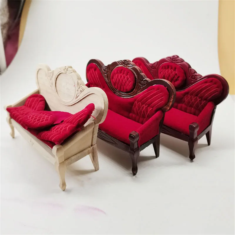 

1/12 furniture for dolls wooden mini red couch dollhouse accessories toys for girls DIY coloring