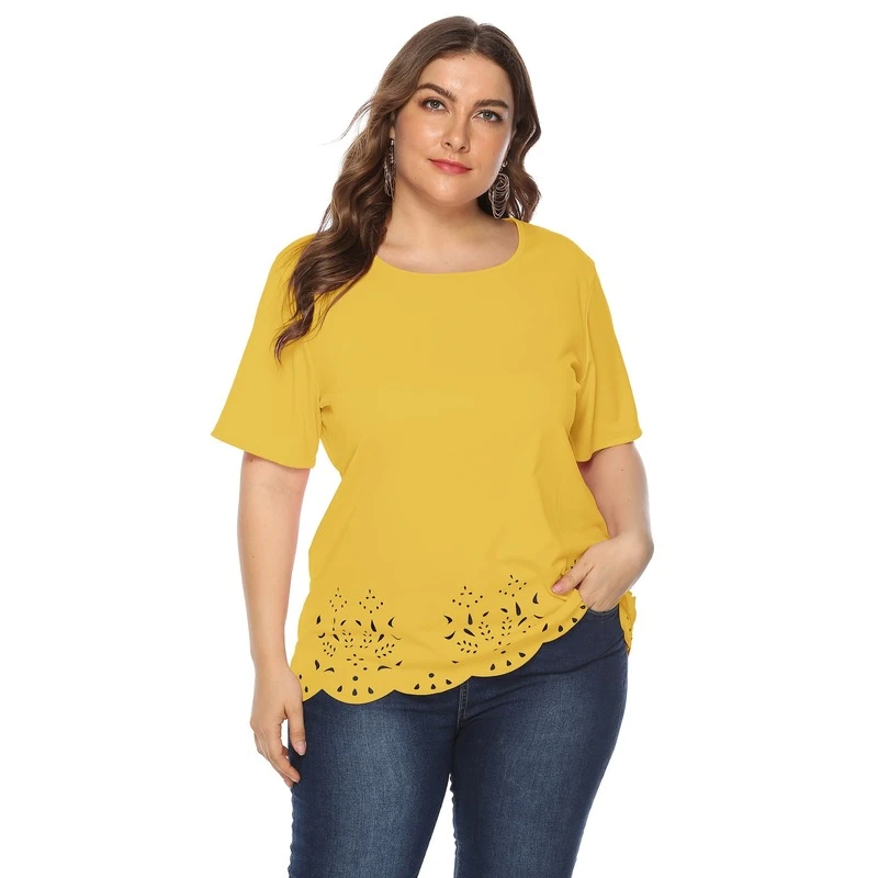 Tops y blusas para verano 2020 mujer manga corta Casual ahueca hacia fuera la de talla grande amarillo blusa para mujer Femme|Blusas y camisas| - AliExpress