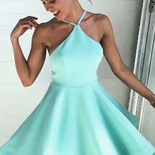 A-Line/принцесса атласные Холтер без рукавов плиссированные Короткие/Мини-платья