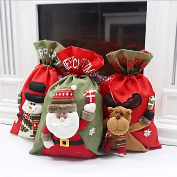 

1 Pc Large Size Linen Christmas Bags Gift Snowman Elk Santa Claus Pattern Christmas Stockings Gift Holders Chirstma Decoration