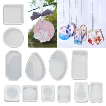

9 Shapes Pressed Flower Pendant Resin Mold Silicone Resin Mould Pendant Jewellery Molds with Hanging Hole Jewelry Making