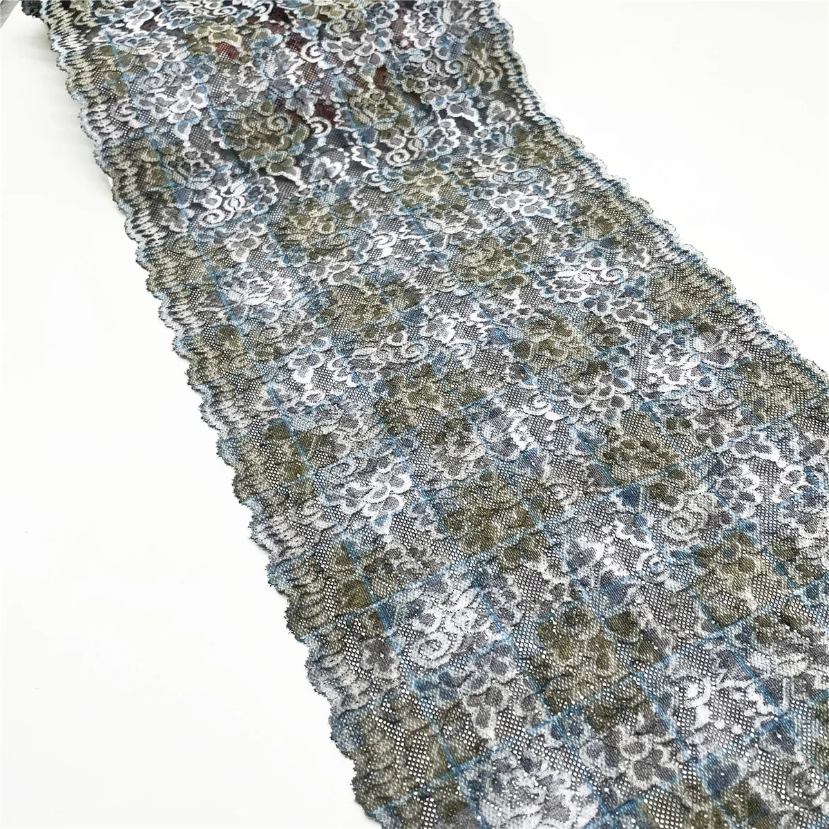 3M/lot Width 28cm Wide Grid Mixed Stretch Elastic Lace Trim 1