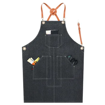 

Denim Cook Apron Barista Bartender Chef Hairdressing Apron Catering Uniform Work Wear Anti-Dirty Overalls