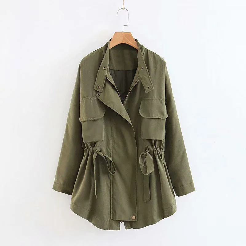 

Mooirue Trench Coat Feminino Autumn Winter Vintage Casual Streetwear Harajuku Drawstring Chic Korean Zipper Solid Women Overcoat