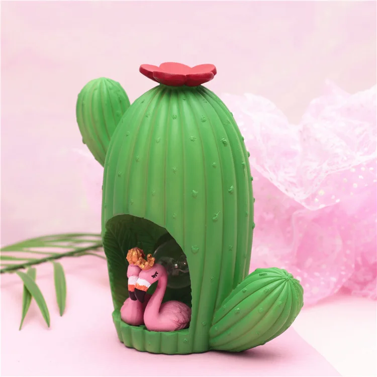 Creative Northern European-Style Cactus Small Ornaments Coin Bank Flamingo Small Night Lamp Light Included Savings Bank Students