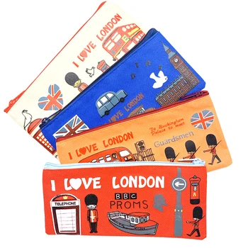 

20pcs/lot retro London tour series pencil bag With zipper Canvas large capacity