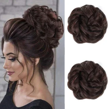 

Messy Hair Bun Synthetic Flexible Hair Ring Curly Scrunchy Chignon Elastic Wavy Scrunchies Wrap For Ponytail Extensions For Wome