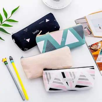 

Geometric English Letter Canvas Pen Bag Pencil Case Stationery Storage Pouch