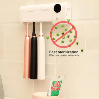 

2 in 1 Auto Toothpaste Squeezers Dispenser Bathroom Organizer Light Ultraviolet Toothbrush Sterilizer Holder