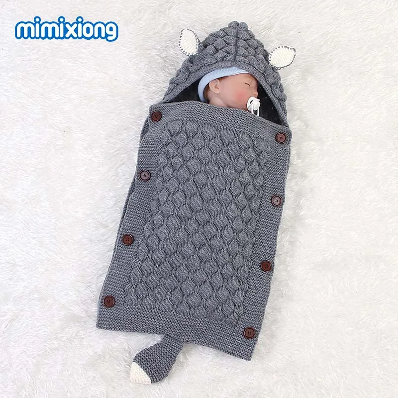 82W560 Спальные мешки для новорожденных с кроликом из мультфильма, вязаные детские коляски, спальные мешки, зимняя теплая пеленка для новорожденных, обертывание конвертов 0-6 м - Цвет: 82W560