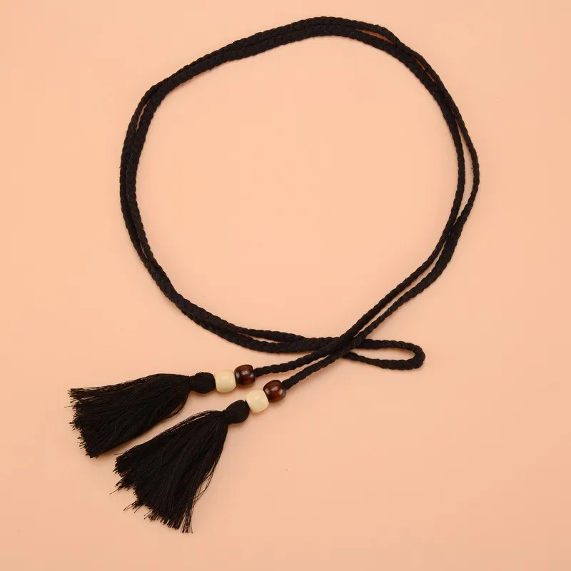 Женский модный Национальный Стиль вязаный пояс 170 см тонкие поясные ремни-Веревки женские кожаные аксессуары с кисточками AD0370