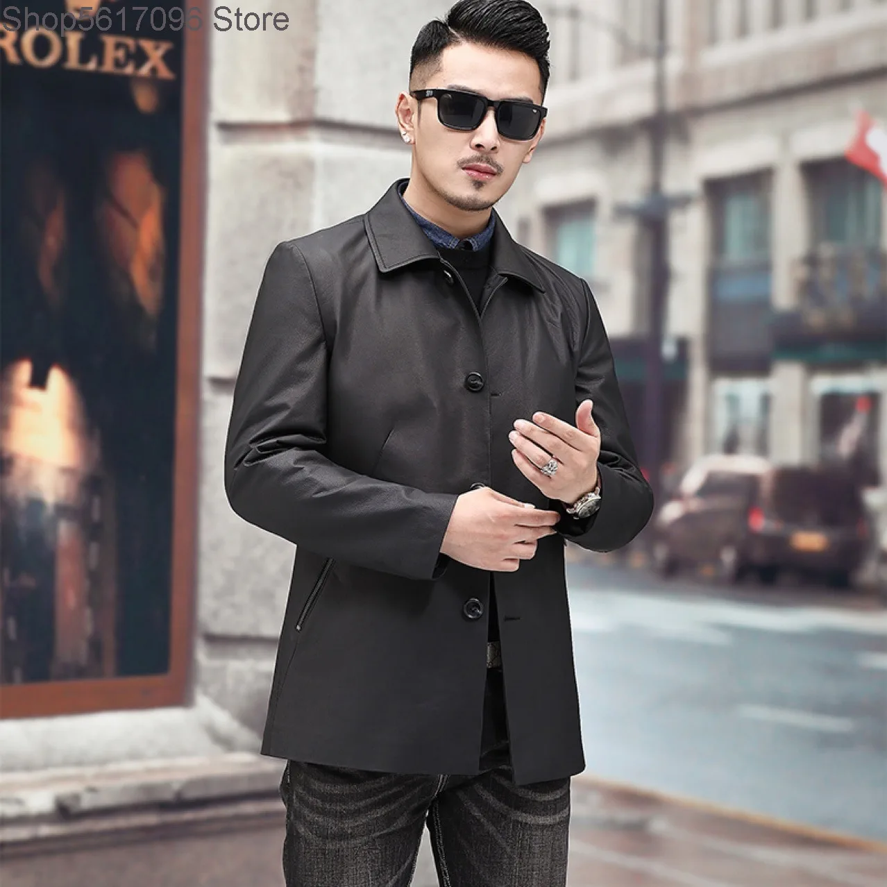 

Men Genuine Leather Leather Coat Haining Head Layer Cowhide Jacket Autumn Lapel Medium Length Money Business Middle Age Thin