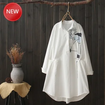 

Artistic Abstract Beauty Embroidered Mid-length Shirt Women's Loose-Fit Long Sleeve Versatile Tops Autumn New Style