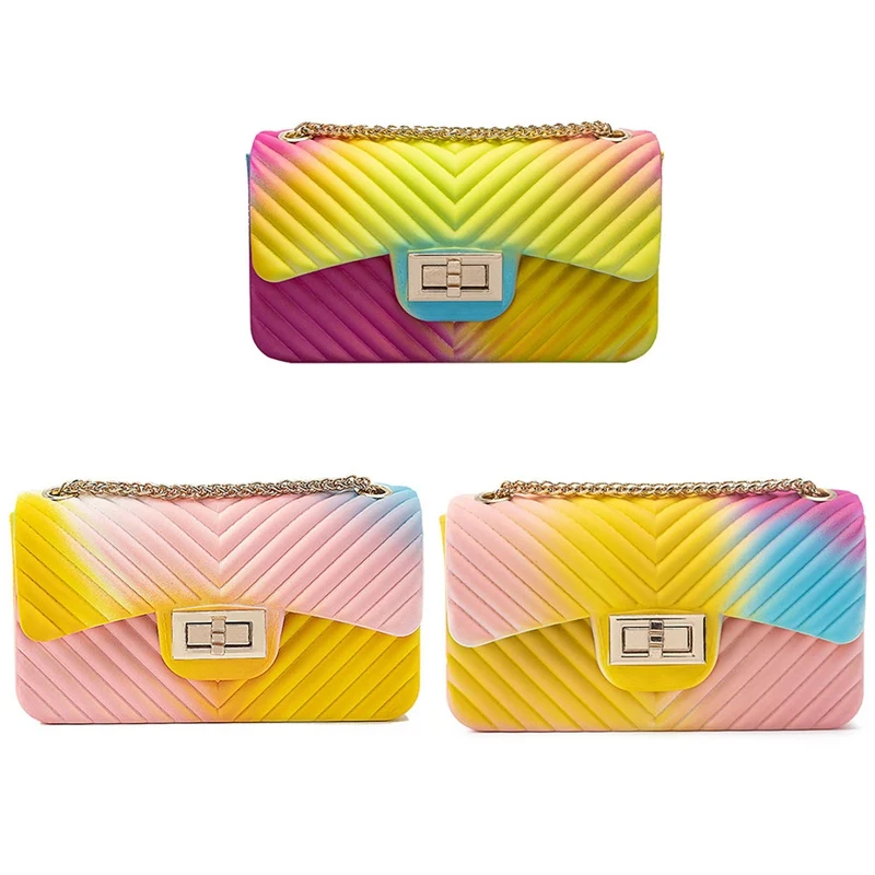 

Women PVC Shoulder Bag Fashion Brand Rainbow Messenger Gradient Beach Crossbody Bag Jelly Small Handbags
