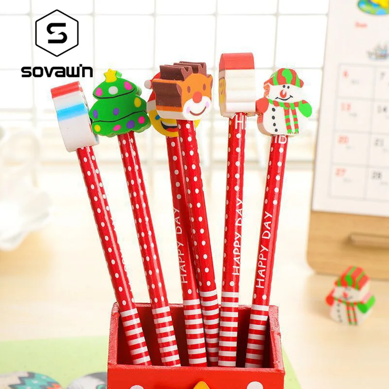 

SOVAWIN Ordinary Pencil 1pcs Wooden Pencil Kawaii Christmas Pens Office School Pencils Student Stationery Cartoon Kids Gift Pen