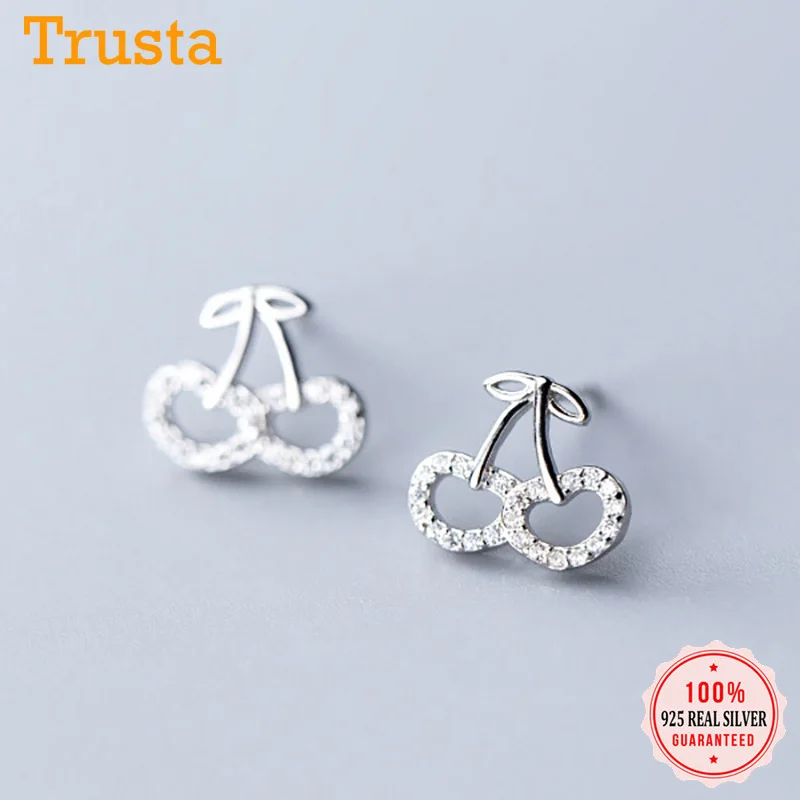 Trusta 925 пробы серебряные серьги модные милые миниатюрные милые маленькие серьги-гвоздики в виде клубники подарок для девочек