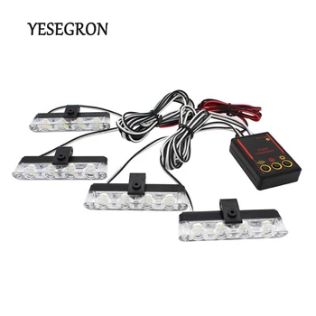 

YESEGRON 4x4 LED Red Blue Auto car Front Grille Emergency Flash Warning light LED Strobe Light 3 Mode for Police Firefighter