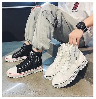 

Spring High-Top Canvas Shoes Youth Versatile Casual Shoes Men's Sneakers White Black High-Top Men's Shoes tenis masculino