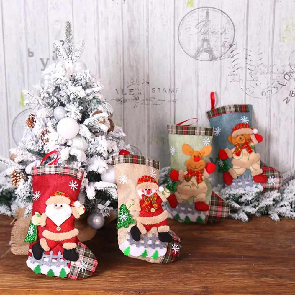 Christmas Decorationsplaid Linen Doll Christmas Tree Snow Decorative Socks Exquisite and diverse