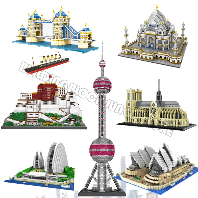 new mini-block architectural model, Paris Eiffel Tower, Big Ben. Building block model of Potala Palace in Notre Dame de Paris