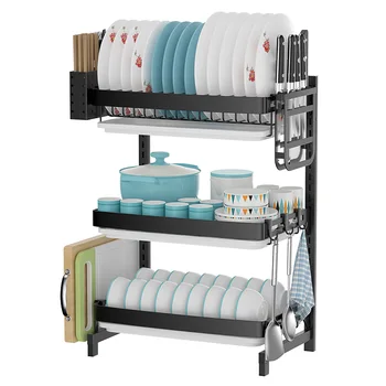 

Kitchen stainless steel dish rack drain rack multi-layer dish plate tray knife home multi-function storage shelf