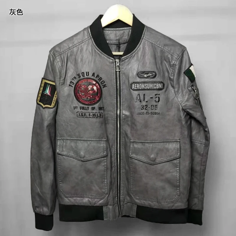 Ретро Мужская искусственная кожа PU кожаная куртка Серый пилот куртка wf9609