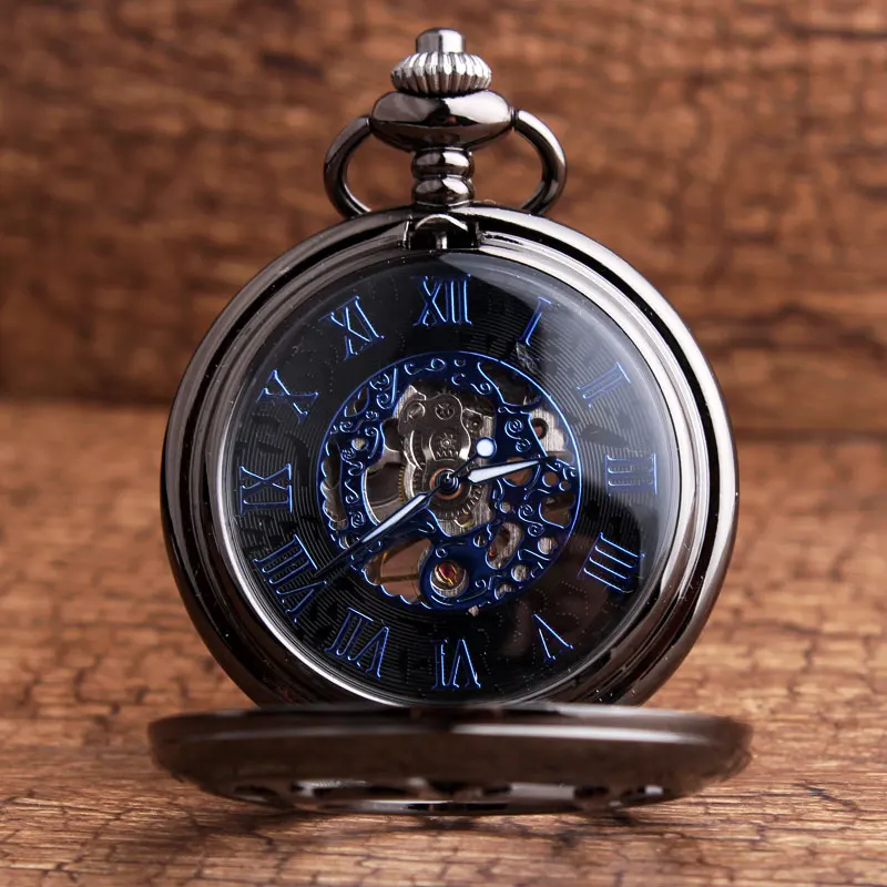 Mechanical Hand Wind Pocket Watch with Fob Chain