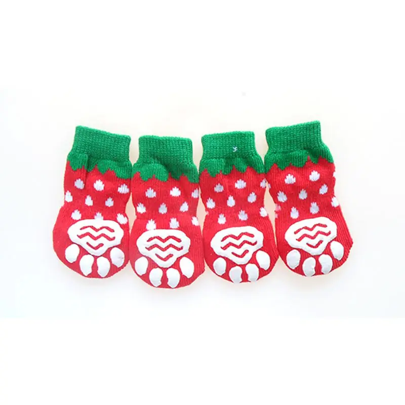 

4Pcs Small Pet Dog Puppy Cotton Knit Warm Sock Skid Anti-slip Bottom Multicolors