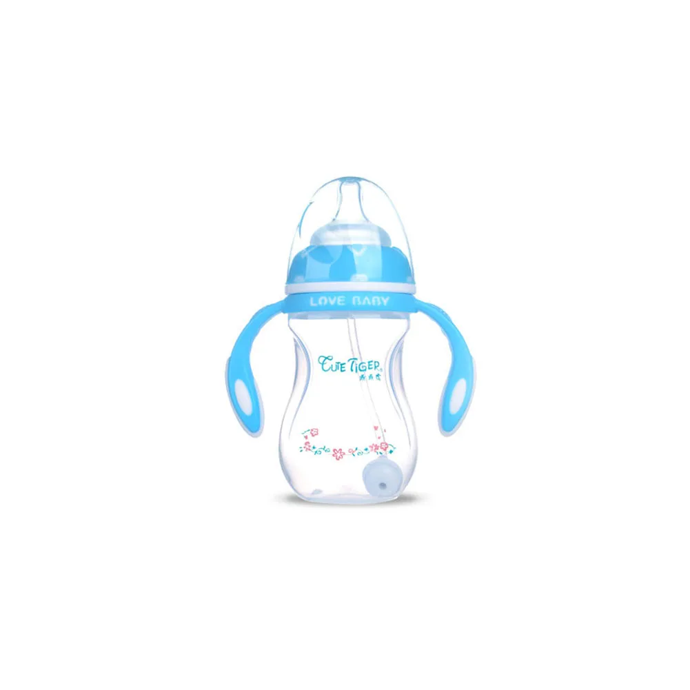 Blue 240ML Новорожденный младенец 240/250 мл чашка дети учатся питьевой соломы молока кормления соска бутылка - Color: Blue 240ML