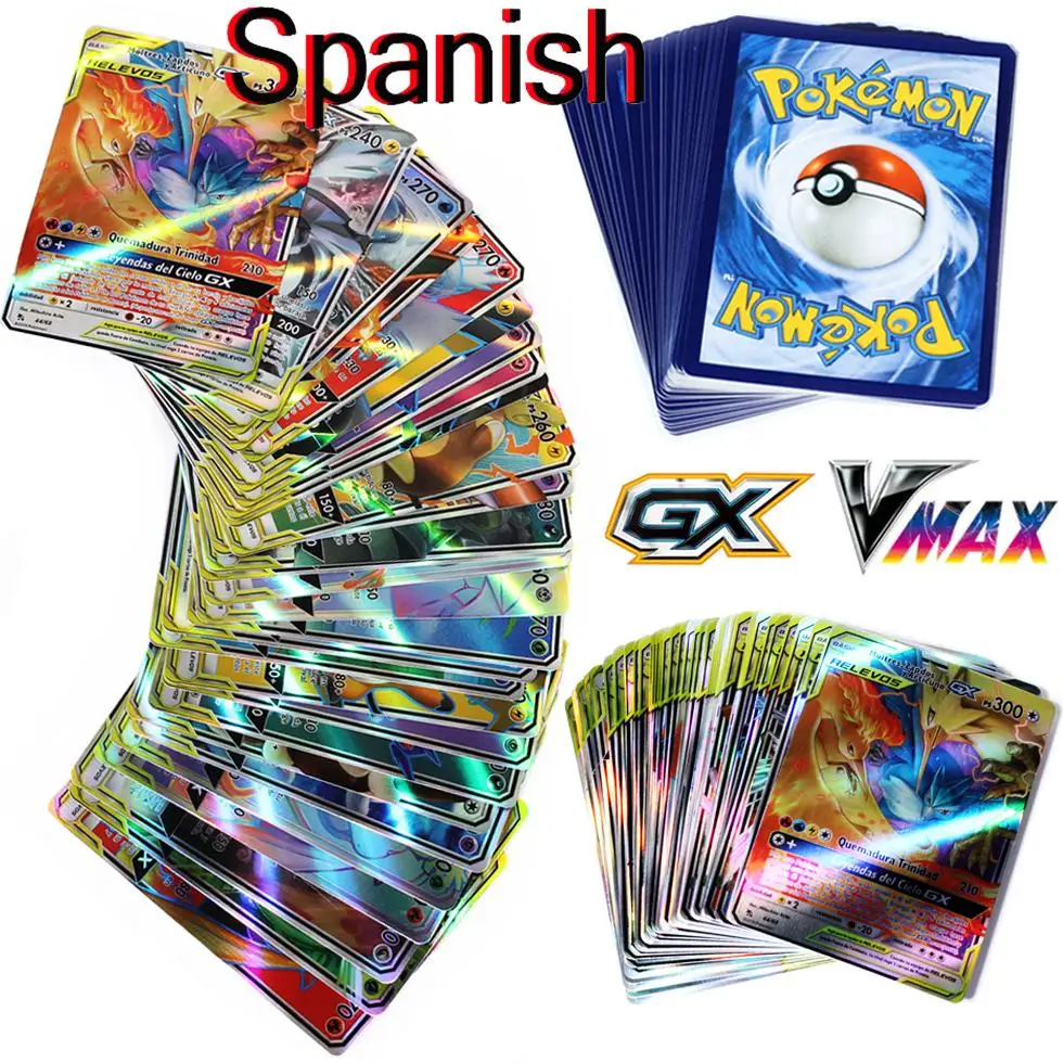 Новые карты Pokemon в испанской этикетке команда GX VMAX тренажер энергия Сияющие игра