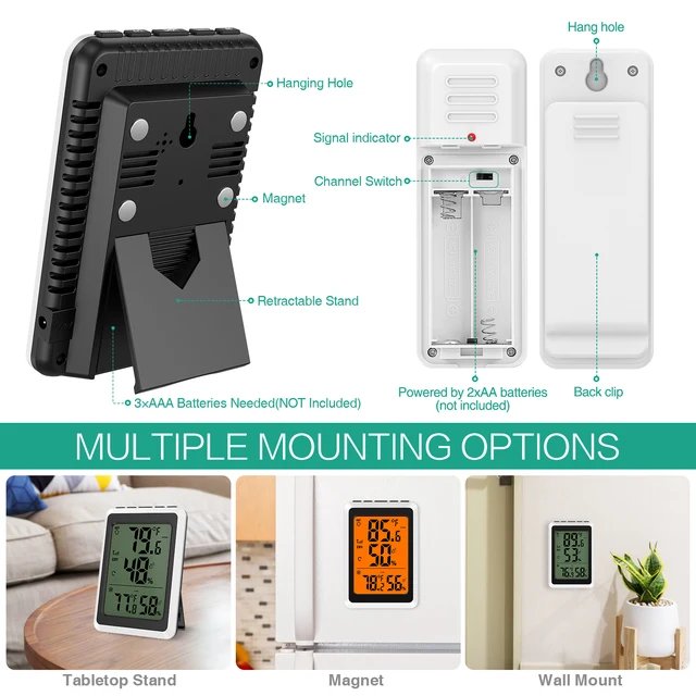 Oria Beltéri Kültéri Hőmérő Digitális Elektronikus Vezeték Nélküli Higróbus Páratartalom -Hőmérsékleti Monitor Érzékelőkkel - Image 6