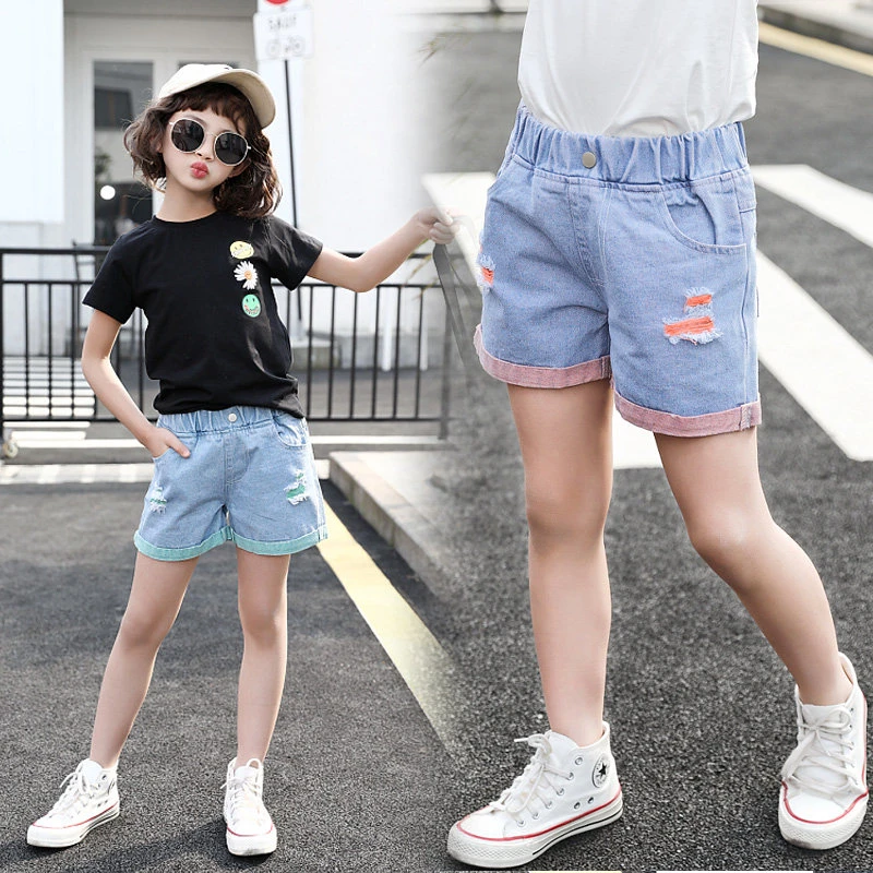 ripped denim long shorts