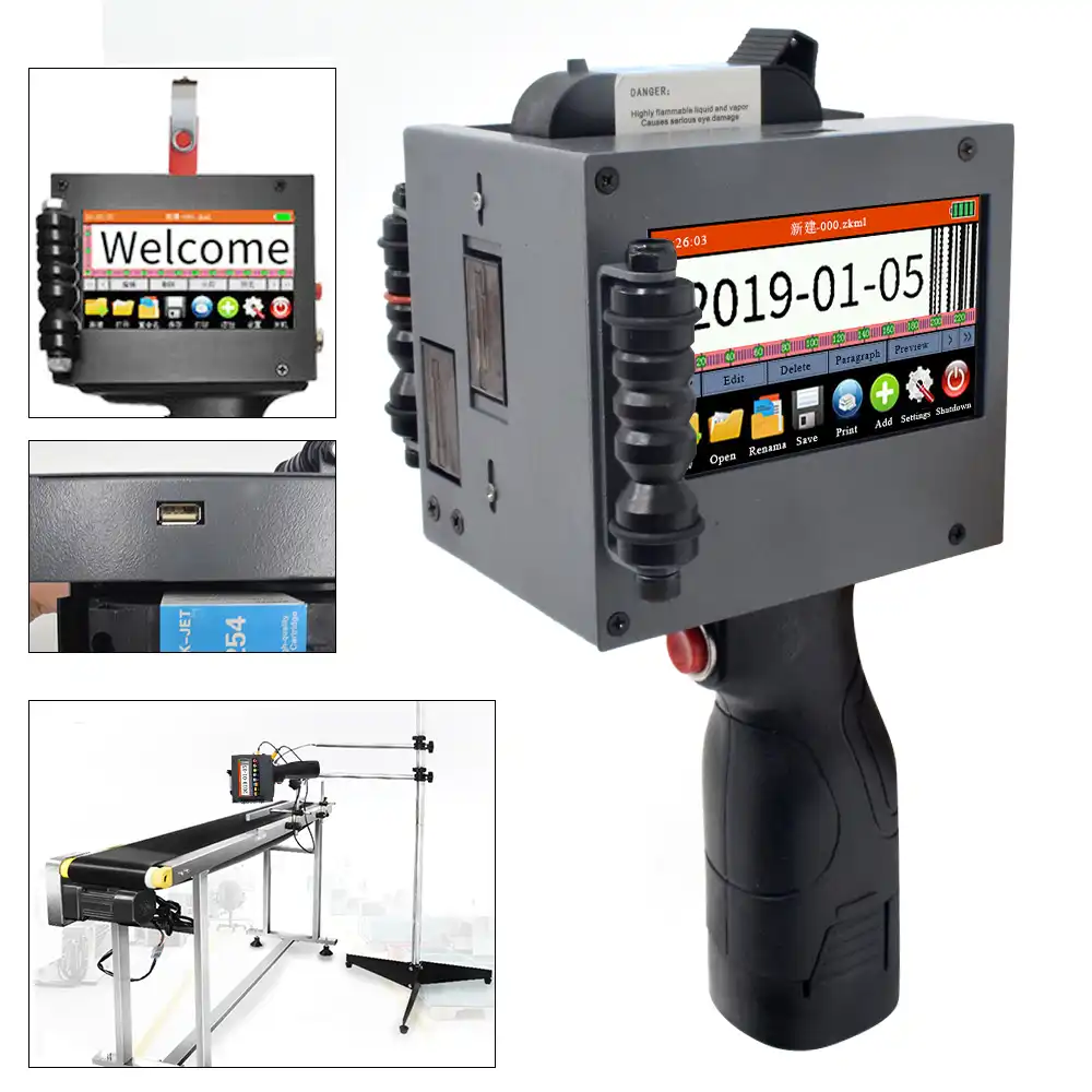 Touch Screen Handheld Portable Printer Mini Inkjet Label Print Machine Intelligent USB QR Code