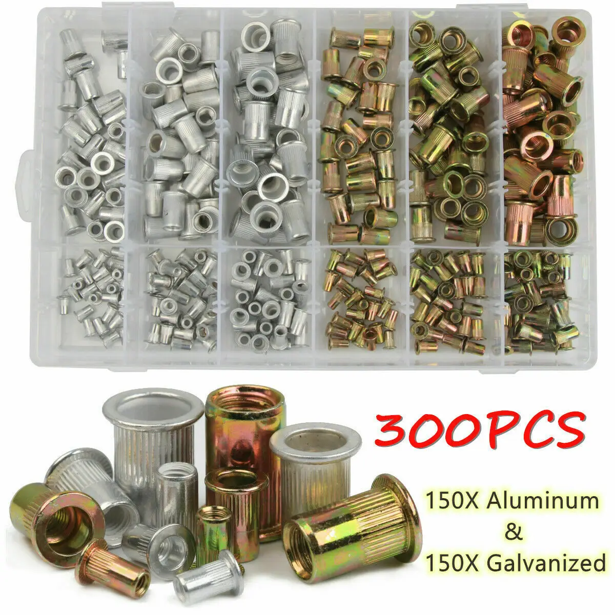 150X Carbon Steel Rivnuts Blind Set Mixed Nutserts Threaded Rivet Nuts M3-M10 