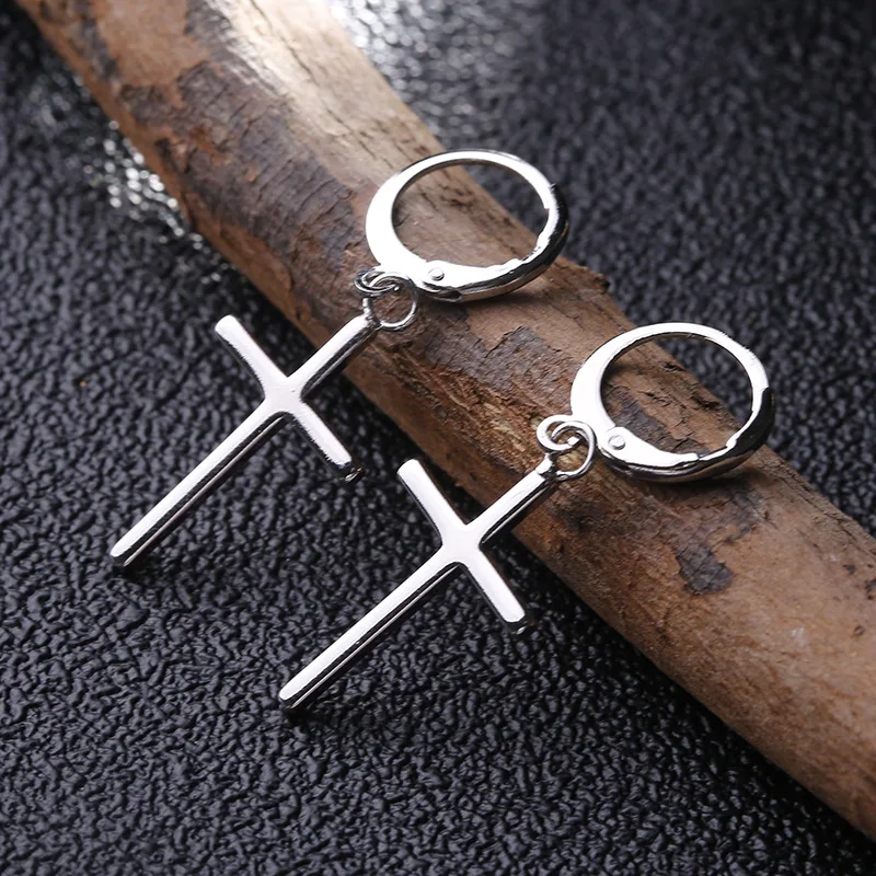 Dangle Earrings Fashion Men Women Metal Hoop Cross Drop Dangle Ear Studs 2 Pcs Party Punk Earring Jewelry Long Earrings