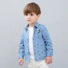 Рубашка для мальчиков Новая Осенняя детская рубашка из чистого хлопка в европейском и американском стиле для мальчиков Осенняя джинсовая рубашка с длинными рукавами для мальчиков