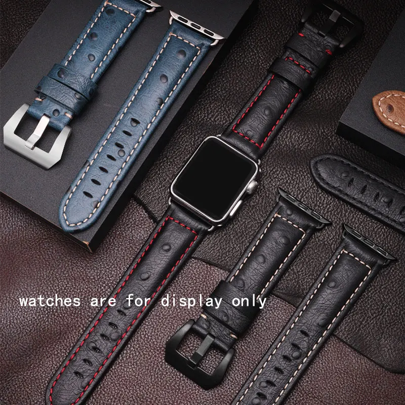 Ostrich pattern кожаный ремешок цвета: черная синяя коричневая Браслет Fit apple iwatch1 / 2 3 4 smart
