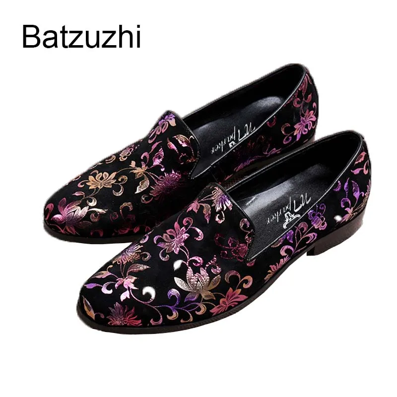 

ntparker summer men loafers slip on mens italian leather shoes mixed colors print flowers men's shoes flats Italian Style size12