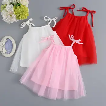 

New Baby Girls Short Dresses Kids Suspender Cotton and Chiffon Tunic Fashion Toddler Clothing