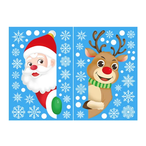 Christmas Window Stickers PVC Static Sticker Santa Elk Snowflake Wall Decals Home Xmas Shop Glass Room New Year Decor