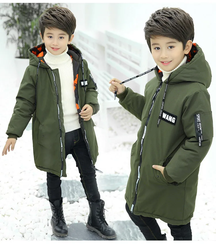 Зимние парки для мальчиков плотная камуфляжная одежда с обеих сторон, теплые куртки длинные хлопковые куртки с капюшоном для От 5 до 14 лет, детей