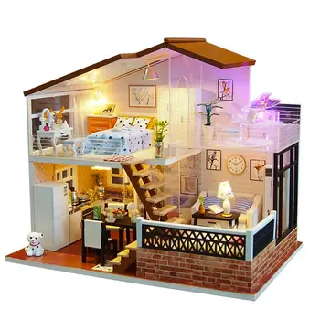 

DIY Dollhouse Cabin Sunlight without Dust Cover and Tools Doll House Wooden Furniture Diy House 3D Miniaturas Dollhouse Kits Toy