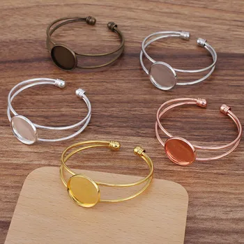 

10pcs Ladies Bangle 20mm 25mm Circle Bezel Glass Cameo Bases Blanks Punk Open cuff Bracelet Settings Hip Hop Bangles for Women