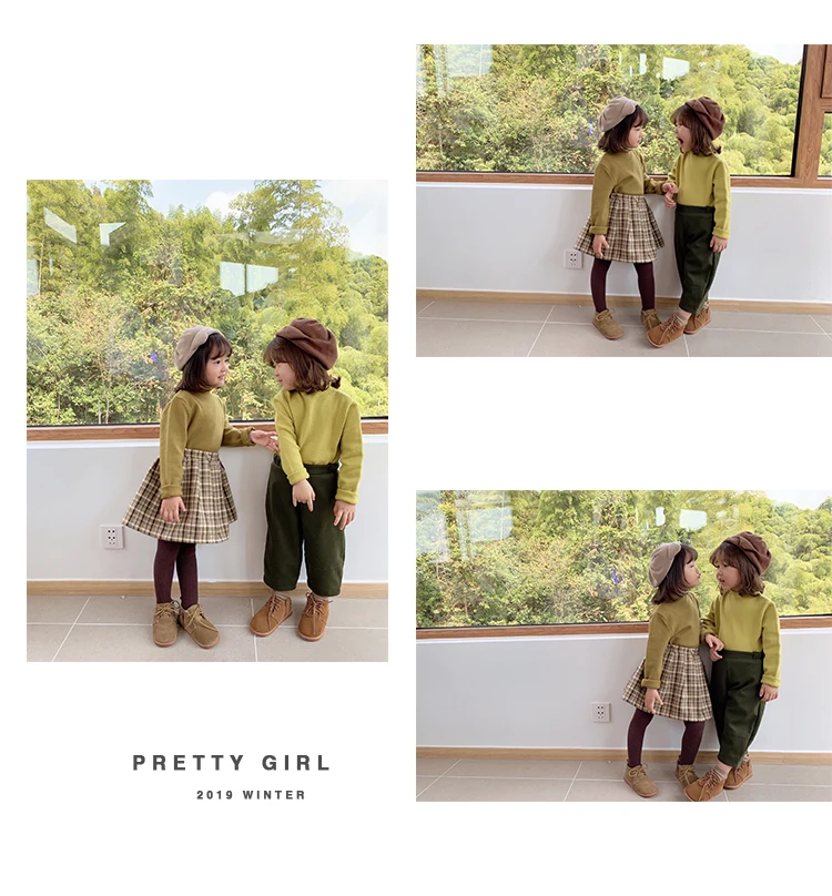 baby girl autumn winter new velvet thick warm sweater children solid color long sleeve tops kids clothing