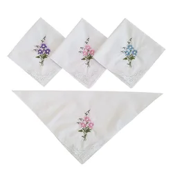 Mouchoir en coton hydrosoluble pour femmes, 1 pièce, écharpe carrée blanche en dentelle brodée, petits mouchoirs pour cadeau de fête de mariage 