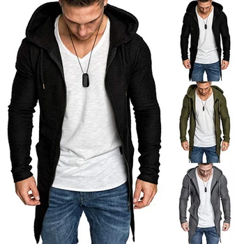 

2019 New Mens Hooded Solid Trench Coat Jacket Cardigan Irregular Hem Long Sleeve Slim Fit Coat Mens Blouse