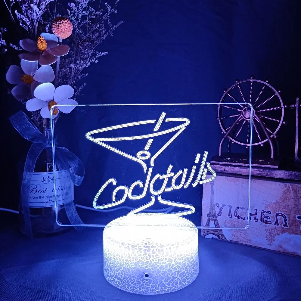 Cocktail LED Night Lamp Acrylic Wineglass Desk Setup Light 7/16 Color Change for Bar Party Home Decor Cool Xmas Birthday Gift wall night light