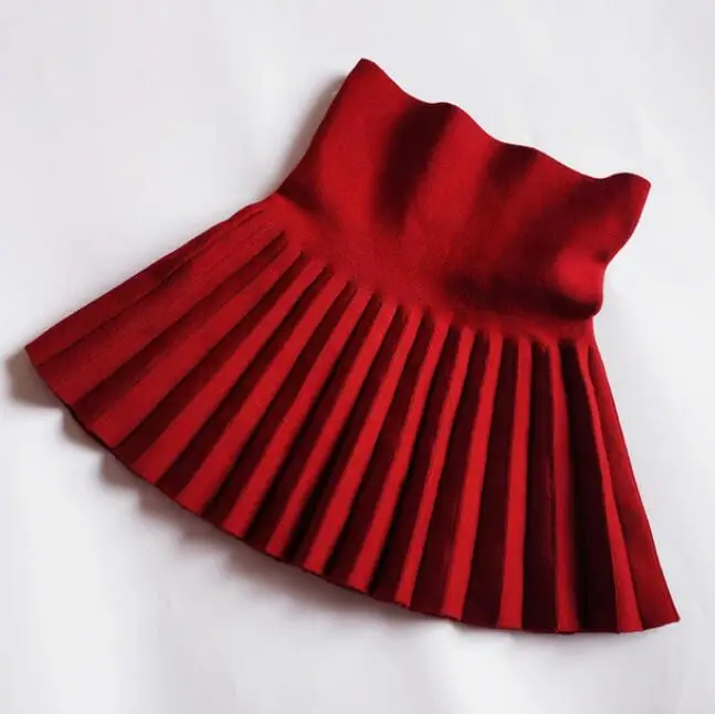 Осенне-зимняя юбка для девочек, вязаная детская юбка с высокой талией для девочек, приталенные плиссированные юбки принцессы для детей - Цвет: 3Dark Red